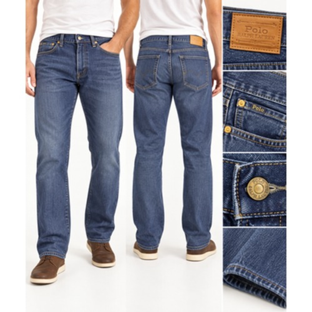 Polo Ralph Lauren Mens Jeans 35x32 Blue Stretch Denim Straight Leg 5 Pocket